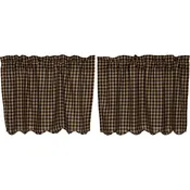 Black Check Scalloped Tier Curtains (Choose Size)
