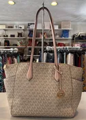 Michael Kors Marilyn Zip Tote Shoulder Bag in White & Blush Pink