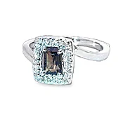 Alexandrite Natural Genuine Gemstone Diamond 14KT White Gold Lady's Ring RFK,634