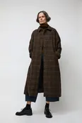 Ali Golden New Trench in Taupe Multicolor Plaid