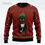 Black Cat Coffee All Over Printed Ugly Christmas Sweater