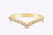 0.22 Carat Total Round Diamond V-Shaped Half-Eternity Wedding Band Ring in Yellow Gold