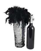 Diva Wine Bag with Black and Silver Reversible Mermaid Sequin Fabric and Feather Trim