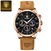 Fashion Original Men'S Watches Leather Date Chronograph Quartz Watch for Man Waterproof Luminous Casual New Trend Watch