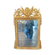 18th Century French Louis XVI Giltwood Bridal Mirror with Military Symbols and Original Mirror Glass
