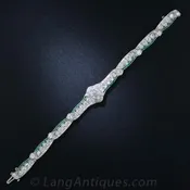 Art Deco Diamond, Calibre Emerald and Platinum Bracelet