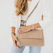 Miranda Suede Flap Crossbody: Taupe