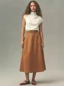 Belted Suede A-Line Midi Skirt