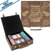 100 Chip Engraved Leatherette Poker Set Fully Customizable: Rustic/Gold