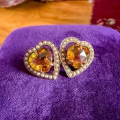 Antique Citrine & Pearl Double Heart Pin