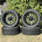 14 Inch Machined Fusion Golf Cart Wheels With 23x10-14 Street Tires, Set of 4