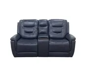 Abbott Navy Leather Power Console Loveseat with Power Headrest