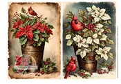 A4 Christmas Cardinal and Poinsettia Vintage Style Decoupage Rice Paper DC522 for Vintage Cardinal Holiday Craft and Scrapbook Supplies