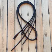 5/8 inch D and S Split Rein with shaped ends Crazy Basket Stamped-Antique