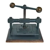 Cast Iron Book Press with Brass Handle and Newer Wood Base