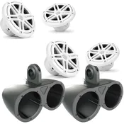 JL Audio MX650-CCX-SG-WLD-B Dual Wake Tower/UTV LED Speaker System Sport White Grill in Kicker 12KMTED