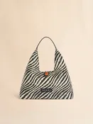 Mini Sac à main Trapeze en tissu ondulé effet raphia noir