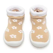 Komuello first walker baby sock shoes - Daisies - Latte