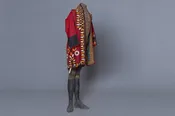 Red and White Stripe Tajik Short Jacket with Embroidered Edges