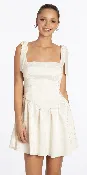 Basque Waist Jacquard Tie Shoulder Dress