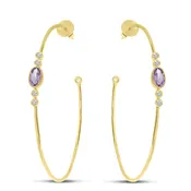 Amethyst Radiance Diamond Wire Hoop Earrings
