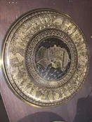 Egyptian Etched Brass Plate For Hanging. Women With A Harp. Vintage.