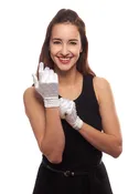 Beaded Beauty Shiny Satin Wrist Length Gloves