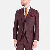 3 Piece Tweed Check Burgundy Suit Mens
