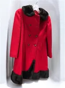 Rothschild Girls Red Dress Coat, Faux Fur Collar Hem, Vintage Holiday Coat,