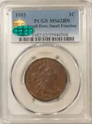 1803 DRAPED BUST LARGE CENT SM DATE SM FRACTION PCGS MS-62 BN CAC FRESH &amp;amp; PQ!