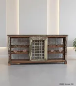 IRON & SOLID RECLAIMED WOOD BAR W/ DECORATIVE DESIGN