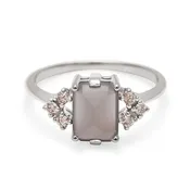 Bea Arrow Ring (Medium) - 14k Gold, Grey Moonstone & Diamonds