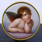 Antique Porcelain Portrait Plaque Angel KPM Quality Hutschenreuther German Hand Painted Signed Raphael Victorian Cherub Putto Putti Roundel