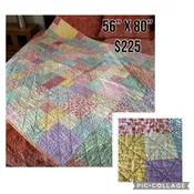 Hand Quilted Throw Quilt - 1930's Reproduction Fabrics - 56" x 80"