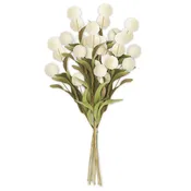 13 Inch Cream Pompom Pick w/Green Eva Leaves Bundle (6 Stems) 3 Color Options
