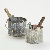 Pair of  Vintage Paint Buckets with Brushes