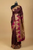 Burgundy & Magenta Pure Kanjeevaram Silk Saree with Temple Border