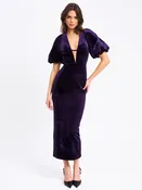 Coraline Purple Velvet Bubble Sleeve Backless Maxi Dress (Archive Sale)