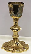 10-3/8" Sterling cup Chalice w/ Stones and Well Paten