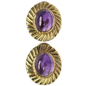 PAIR 18KT GOLD AMETHYST CABOCHON EARRINGS BY J. ARAGON