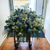Blue and White Casket Spray