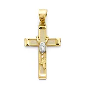 10KT White and Yellow Gold 32.6X16.6MM Rosary Cross Pendant. Chain not Included.