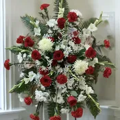 Red & White Standing Spray Tribute by Petals