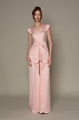 V NECK SLEEVELESS SILK CREPE FRONT DRAPING PLEATING GOWN