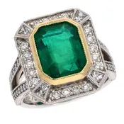 14K White and Yellow Gold Emerald and Diamond Custom Design Ring