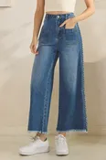 Braided Side Wide Leg Jeans - Denim - SALE