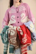 Oversized Graphic Casual Knit Sweater Cardigan