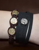 Brown Knotted Gold tone Maltese Cross Bracelet