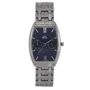 Gino Franco Mens Blue Dial Gun Metal Barrel Shaped Stainless Steel Day-Date Watch