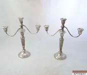Frank M Whiting Pair of Sterling Weighted and Reinforced 3 Candle Holders 242